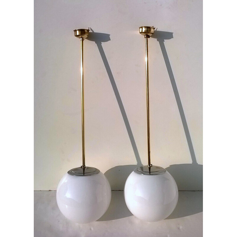 Pair of white pendant lamps in opaline