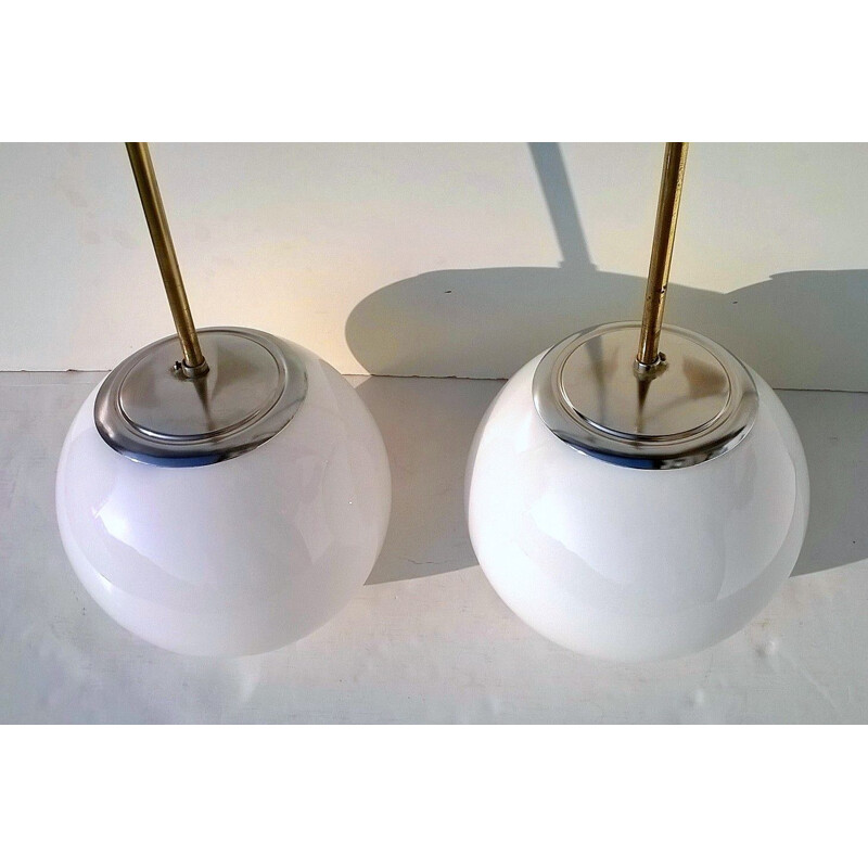 Pair of white pendant lamps in opaline