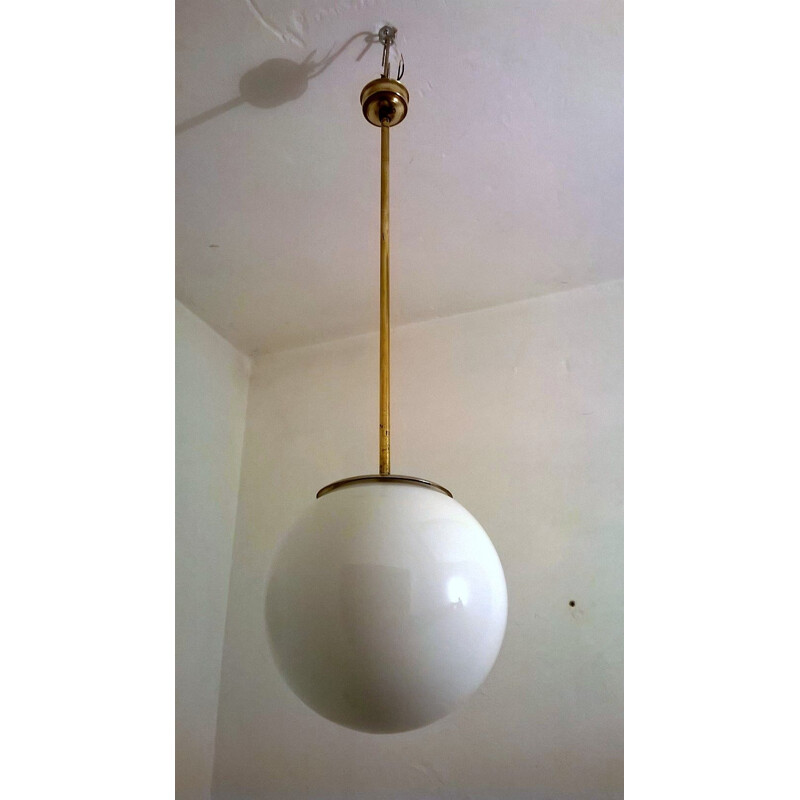Pair of white pendant lamps in opaline
