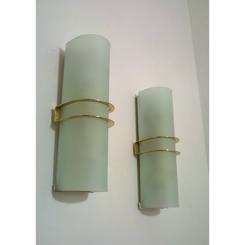 Set of 3 vintage wall lights in transparent glass