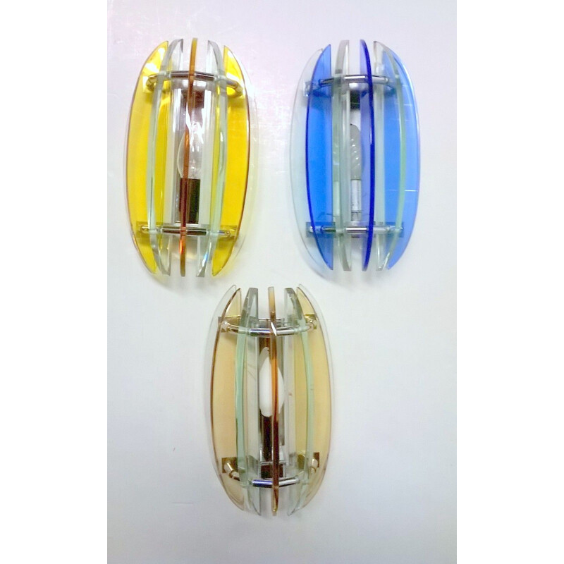Set of 3 multicolored wall lights by Veca
