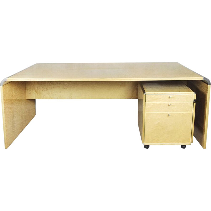 Vintage Italian desk in maple wood by Giovanni Offredi for Saporiti