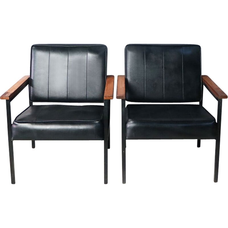 Pair of vintage black vinyl chairs