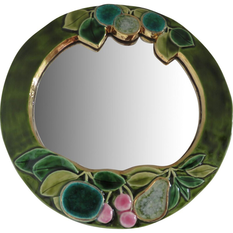 Vintage ceramic mirror by François Lembo