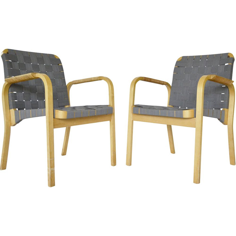 Pair of grey armchairs by Alvar Aalto for Artek