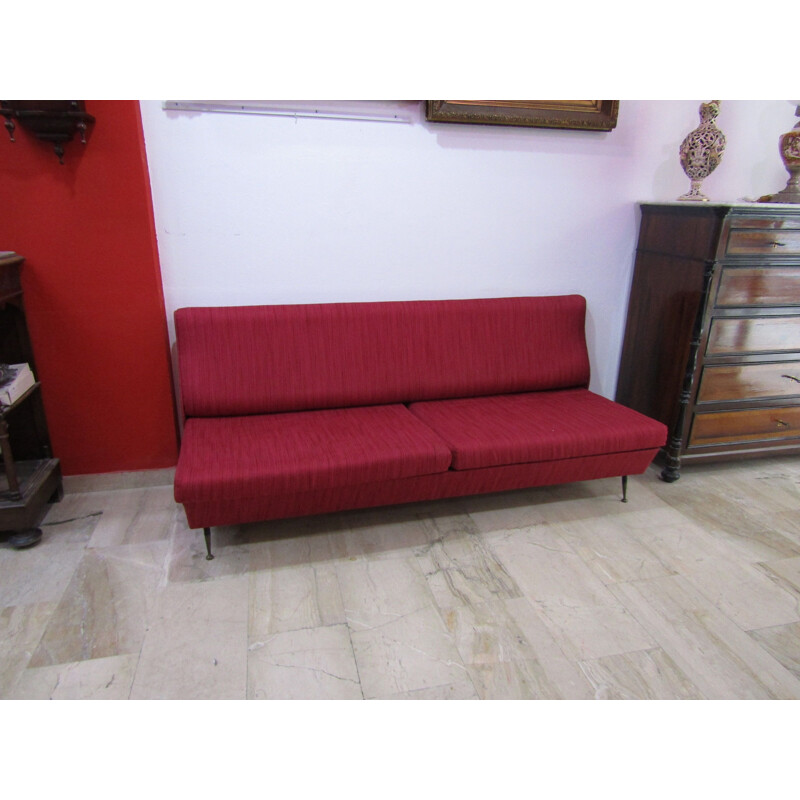 Vintage Italian sofa in red cotton