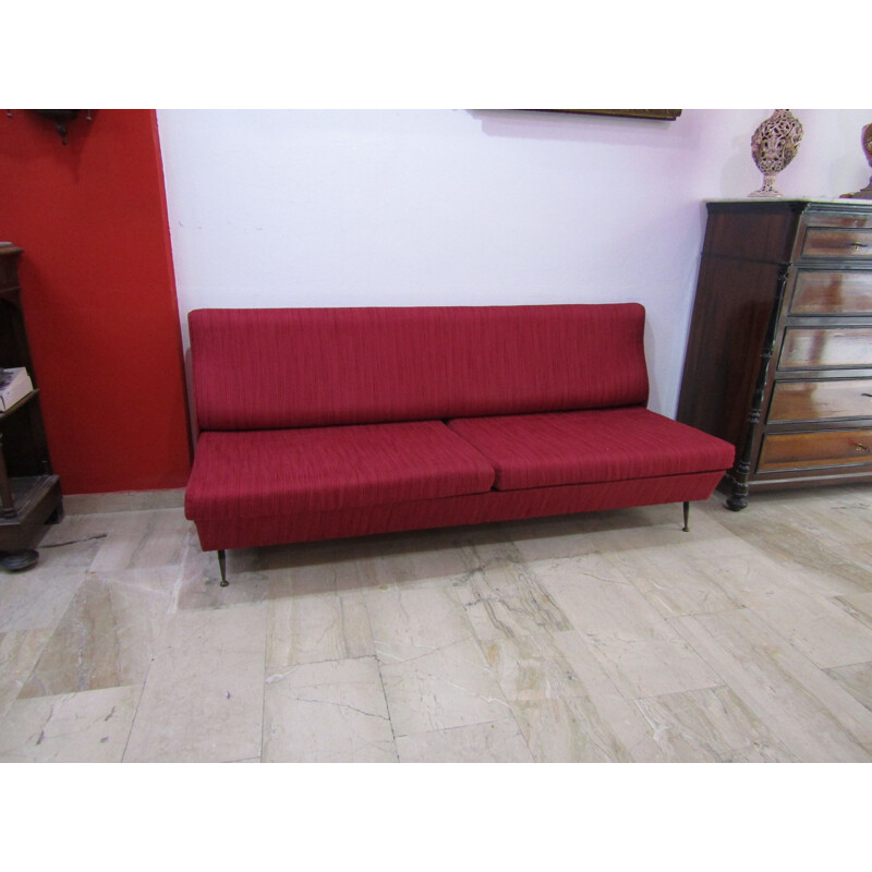 Vintage Italian sofa in red cotton