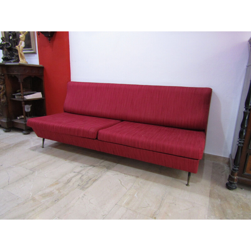 Vintage Italian sofa in red cotton