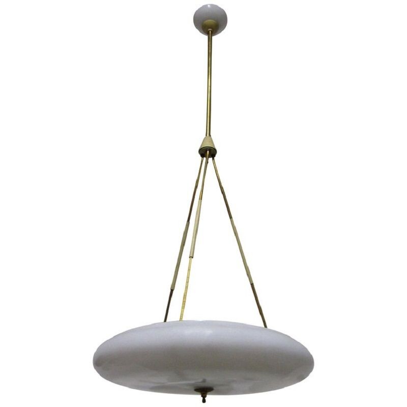 Vintage white pendant lamp in brass