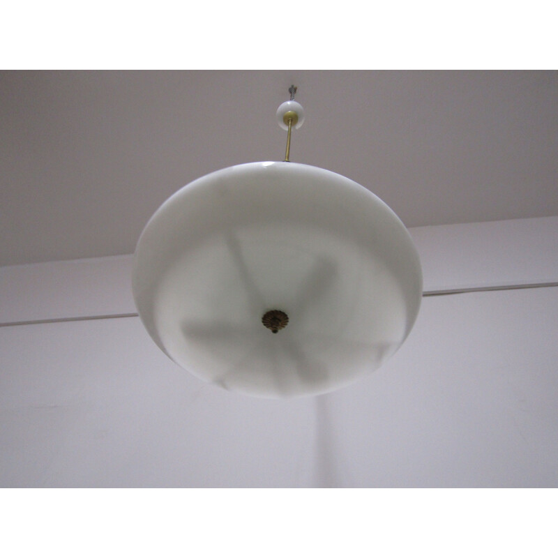 Vintage white pendant lamp in brass