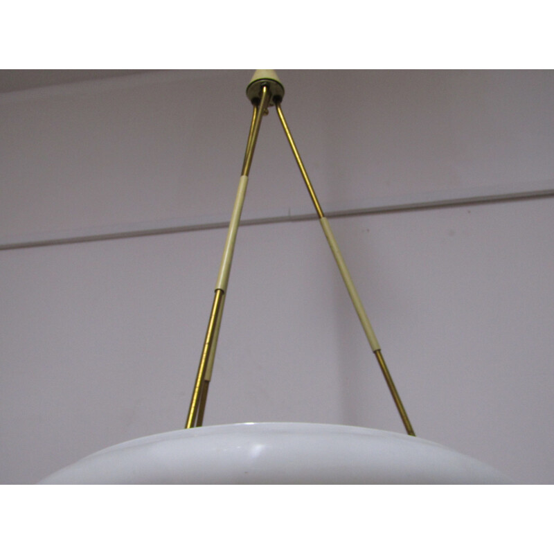 Vintage white pendant lamp in brass