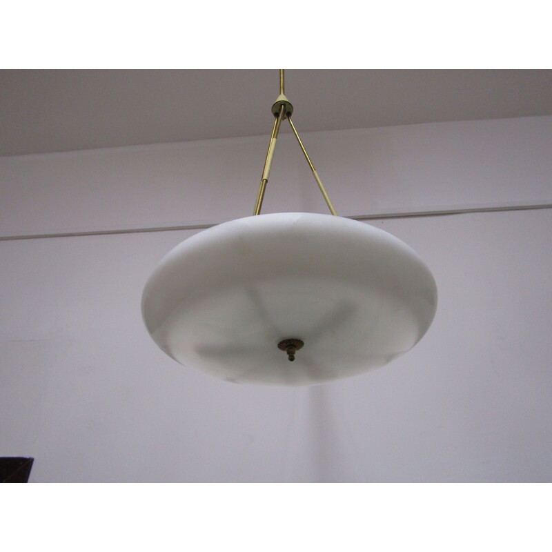 Vintage white pendant lamp in brass