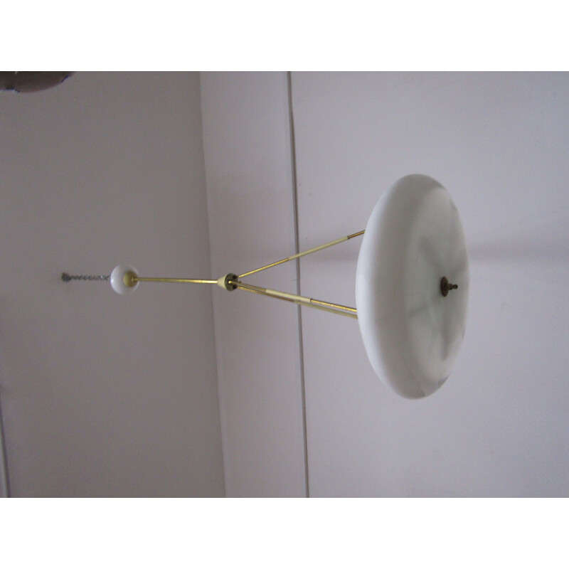 Vintage white pendant lamp in brass