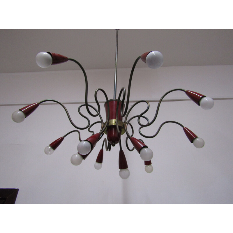 Lustre Sputnik rouge en laiton