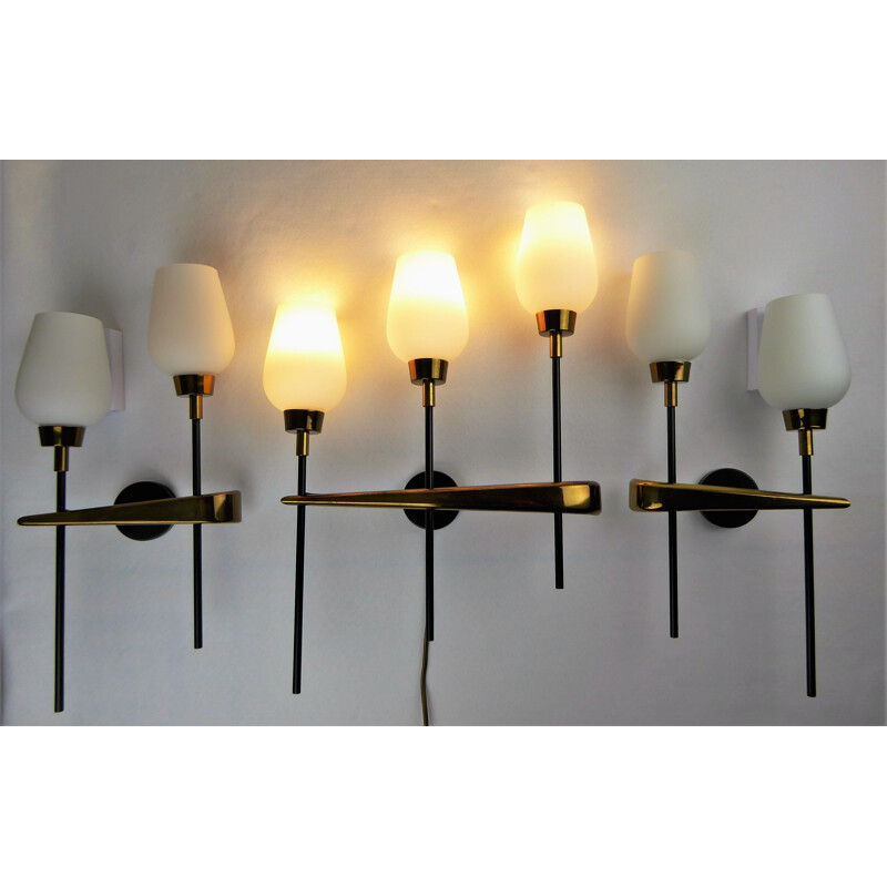 Set of 3 vintage wall lamp Lunel by Royal Lumière
