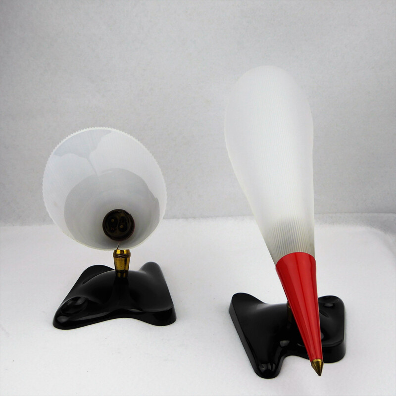 Set of 2 vintage wall lamps in red and black perspex