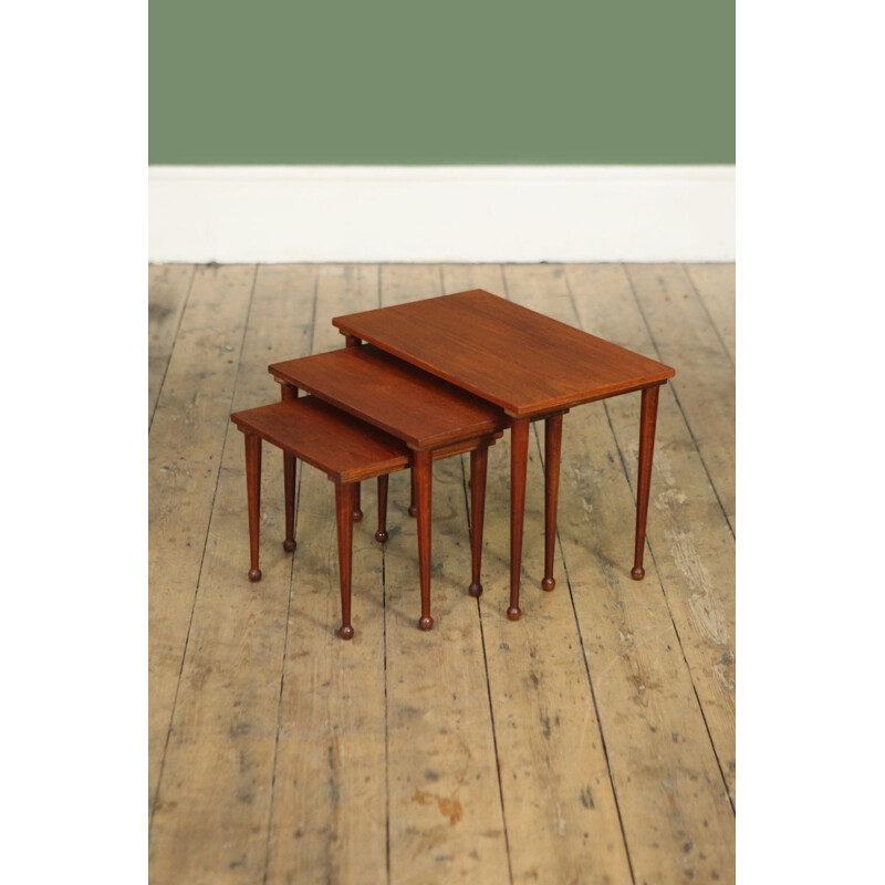 Set of 3 vintage Dutch nesting tables in teak