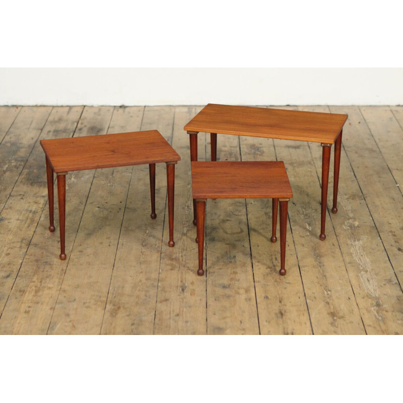 Set of 3 vintage Dutch nesting tables in teak