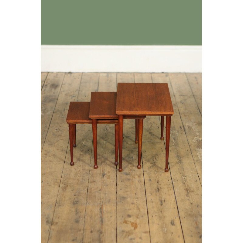 Set of 3 vintage Dutch nesting tables in teak