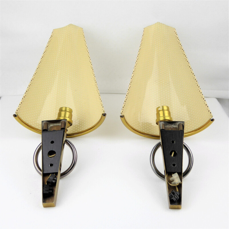 Pair of vintage brass and metal wall lamps, France 1950