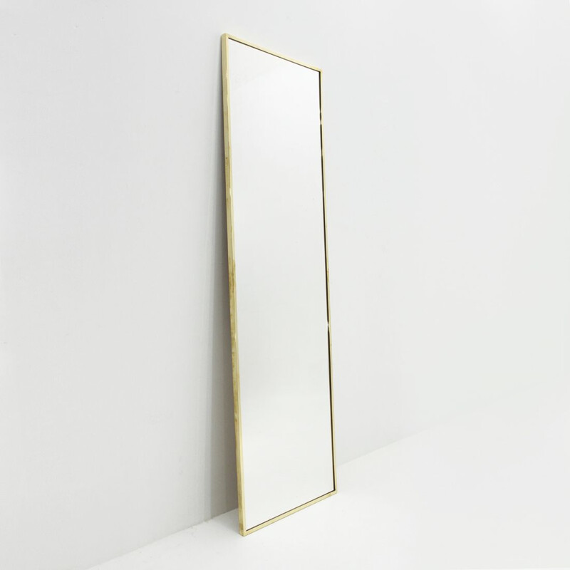 Vintage wooden mirror with brass frame, Italy