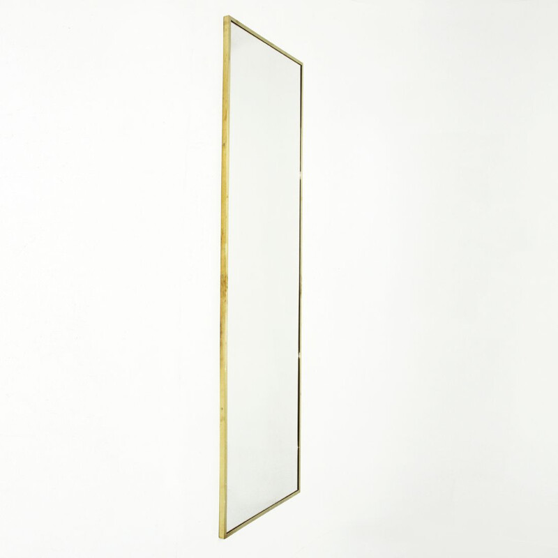 Vintage wooden mirror with brass frame, Italy