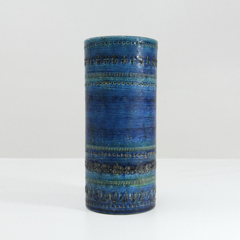 Vintage Blue Rimini serie vase for Bitossi in ceramic 1950