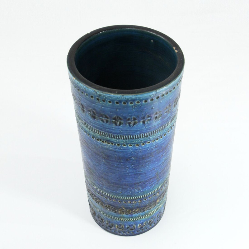 Vase vintage série Rimini pour Bitossi en céramique bleue 1950