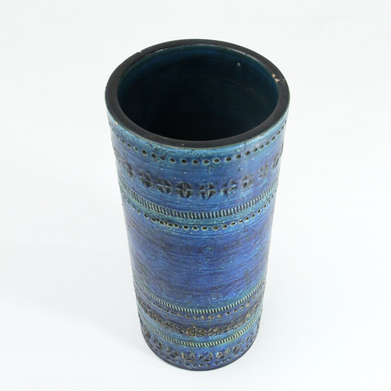 Vintage Blue Rimini serie vase for Bitossi in ceramic 1950