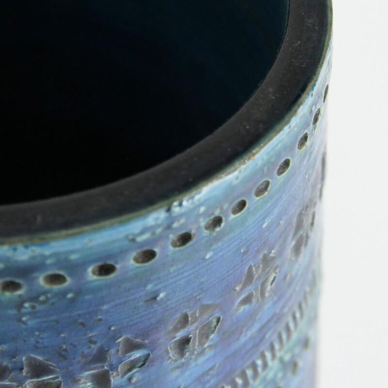 Vase vintage série Rimini pour Bitossi en céramique bleue 1950
