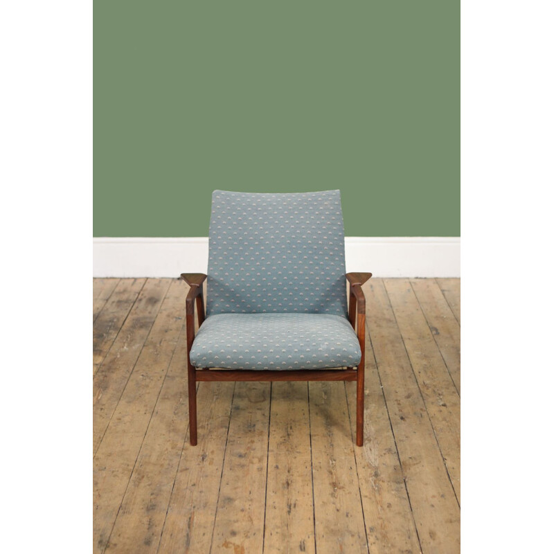 Vintage blue Ruster armchair by Yngve Ekstrom for Pastoe 1960s