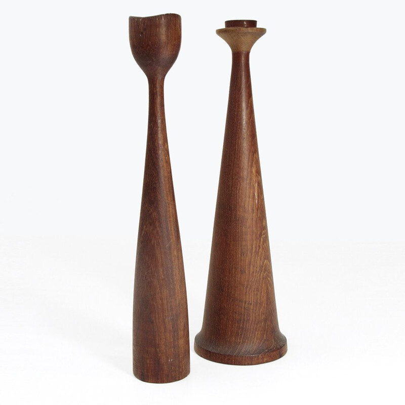 Set of 2 vintage teak candlesticks by Anri Form 1950s