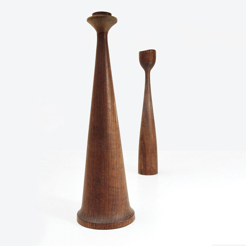 Set of 2 vintage teak candlesticks by Anri Form 1950s