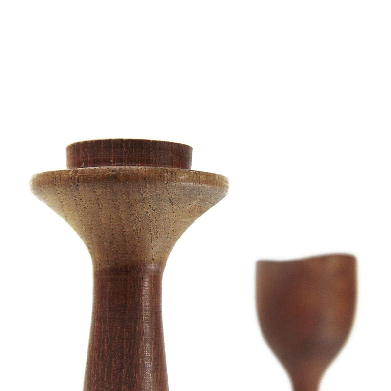 Set of 2 vintage teak candlesticks by Anri Form 1950s