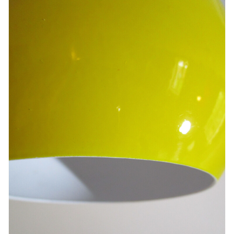 Vintage ball yellow enamelled metal hanging lamp 1970