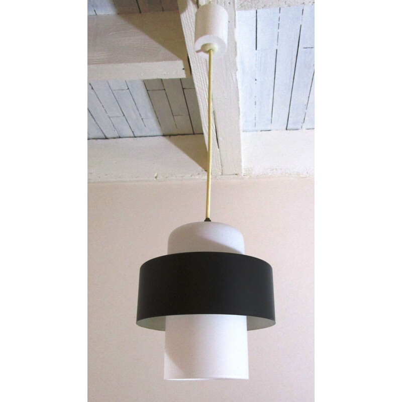 Vintage Philips hanging lamp in opaline and metal 1960