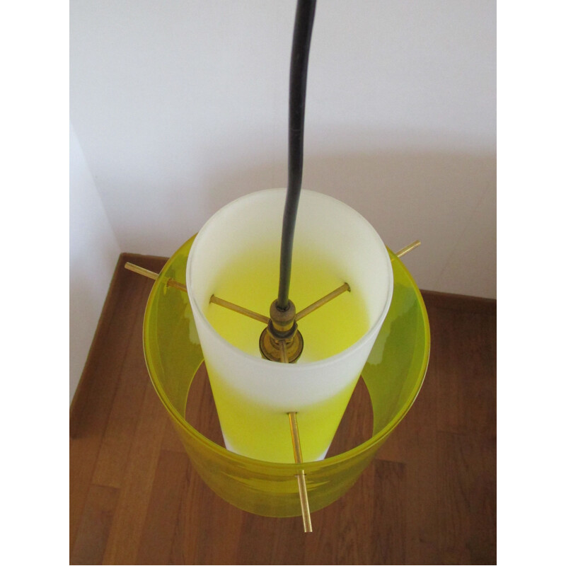 Vintage yellow italian hanging lamp in glass 1950
