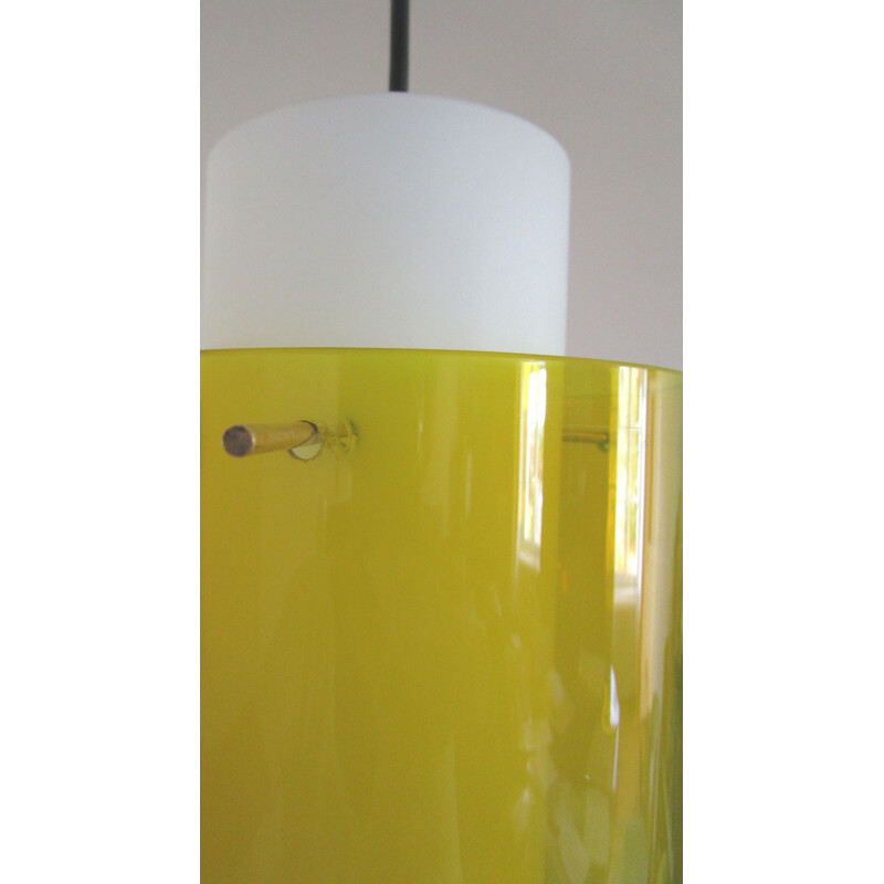 Vintage yellow italian hanging lamp in glass 1950