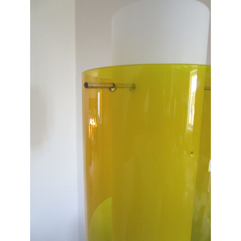 Vintage yellow italian hanging lamp in glass 1950