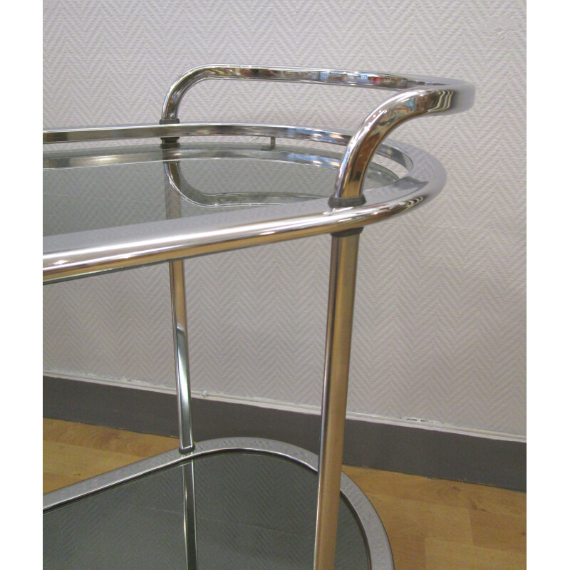 Vintage french trolley in chromed metal and glass 1970
