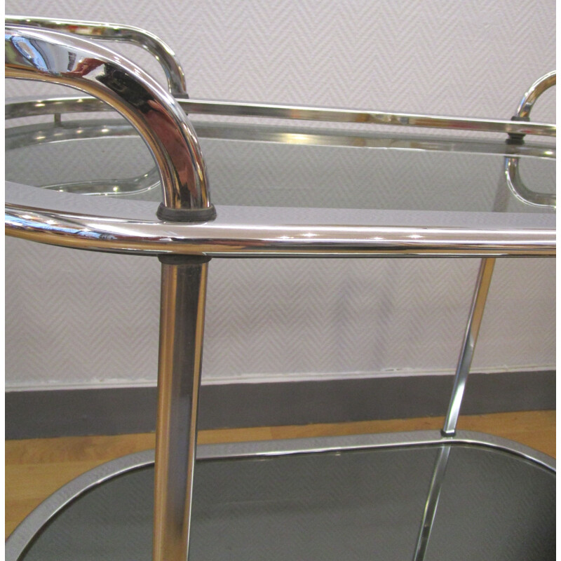 Vintage french trolley in chromed metal and glass 1970