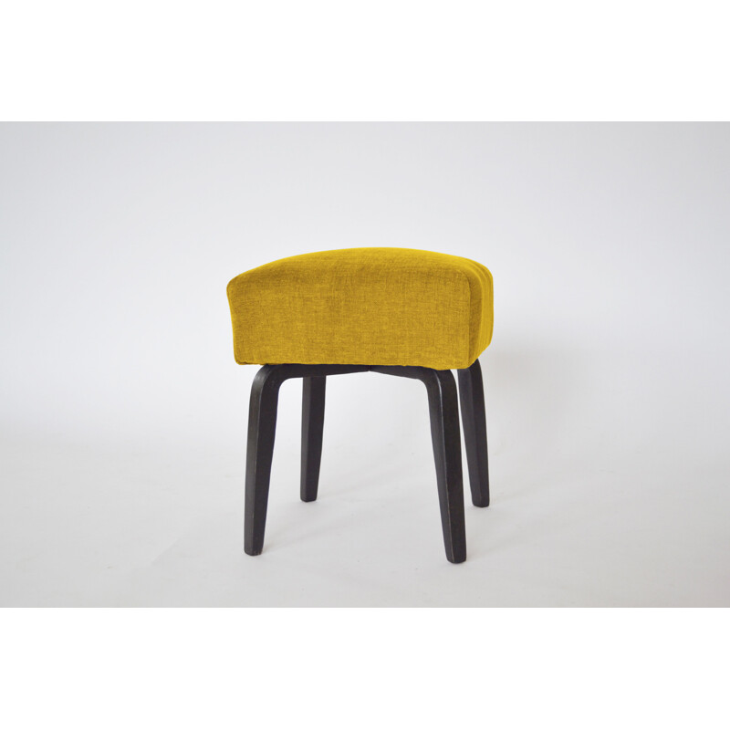 Vintage footrest for Jonavos Baldų Kombinatas in wood and yellow fabric