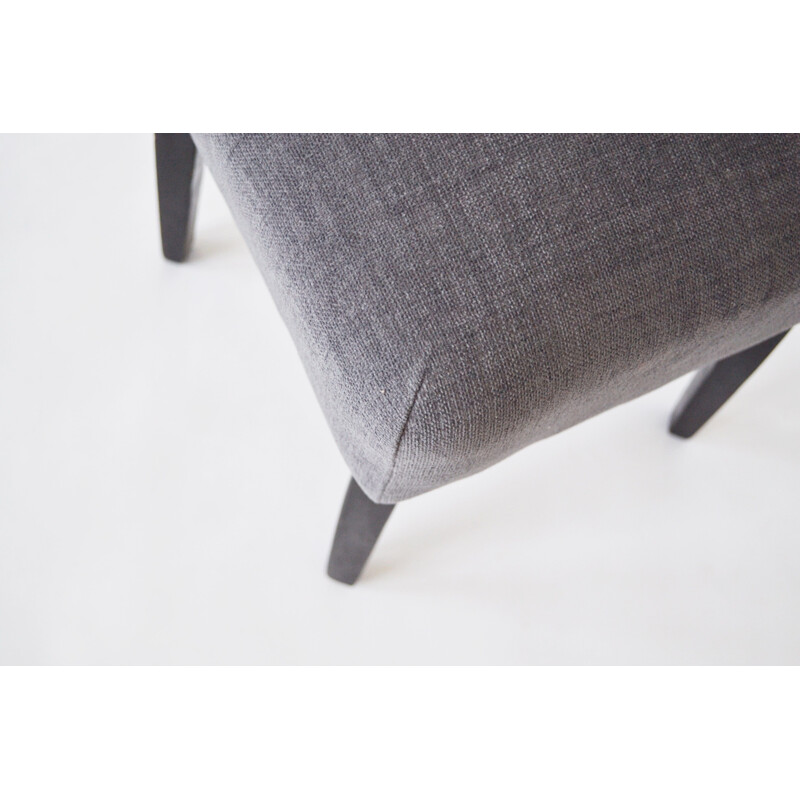 Vintage footrest for Jonavos Baldų Kombinatas in wood and grey fabric