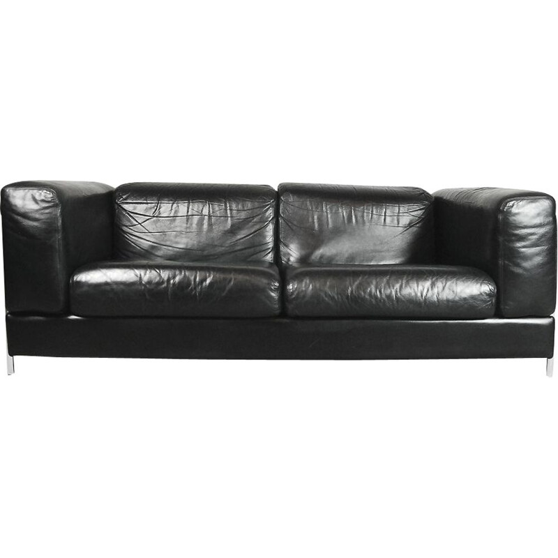 Vintage 2-seater sofa in leather by Pethrus Lindlöf for Lindlöfs Möbler