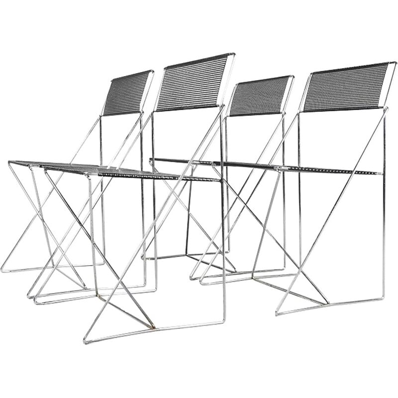 Ensemble de 4 chaises vintage "X-line" en métal par Niels Jørgen Haugesen pour Hybodan, 1977