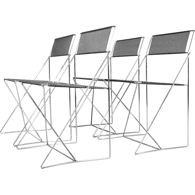 Set of 4 vintage "X-line" chairs in metal by Niels Jørgen Haugesen for Hybodan, 1977