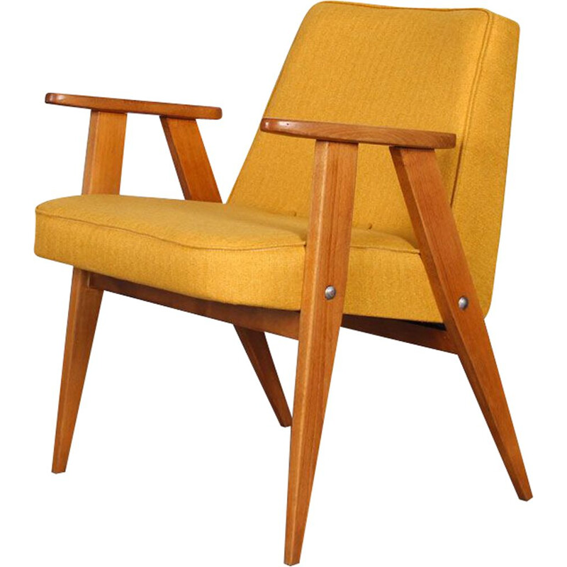 Pair of vintage 366 yellow chairs by Jozef Chierowski