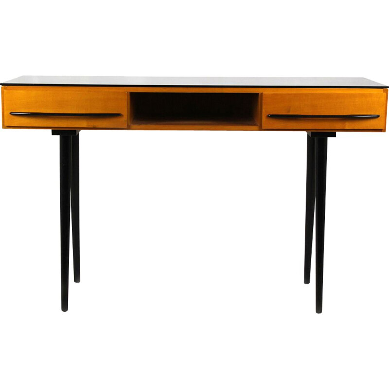Vintage desk for UP Bučovice in wood and glass 1960s 