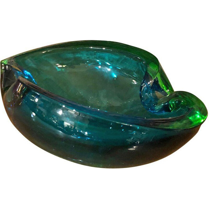 Cendrier vintage italien par Seguso en verre de Murano bleu et vert