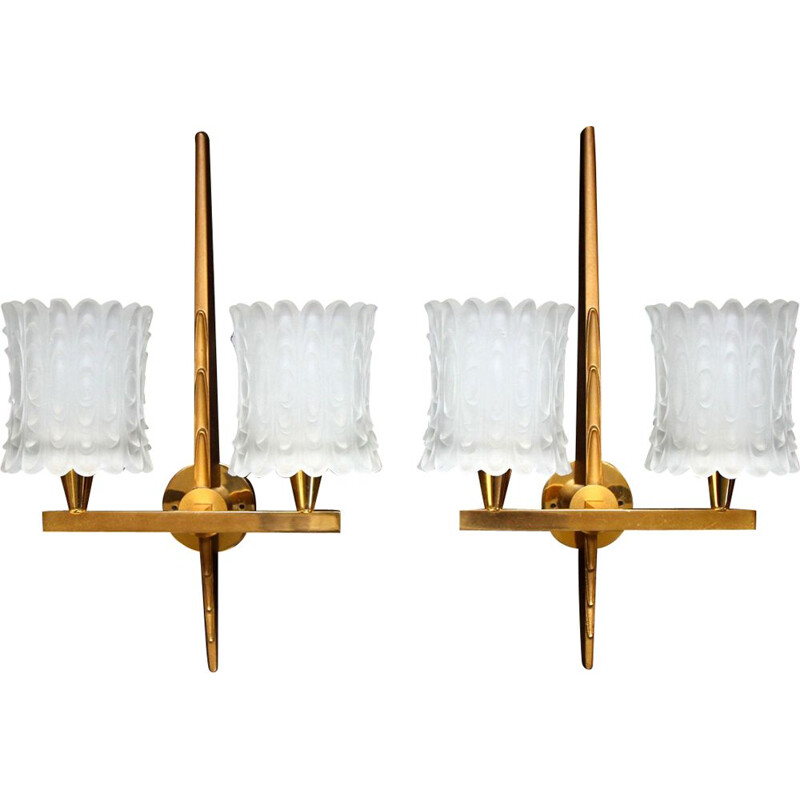 Vintage double wall light in brass